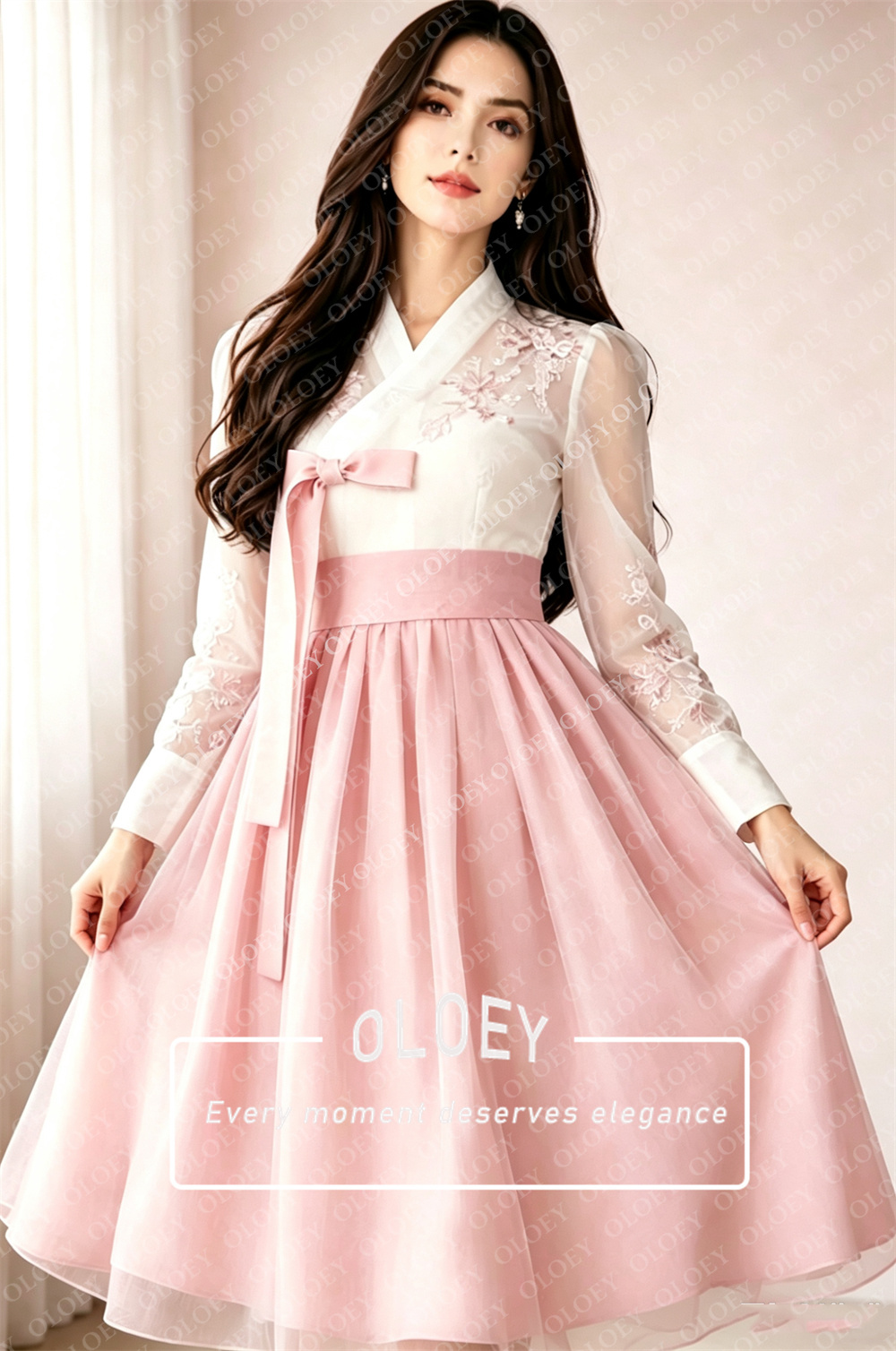 OLOEY Modern Pink Appliques Sh - Hanbok Modern Set ulasan dan harga