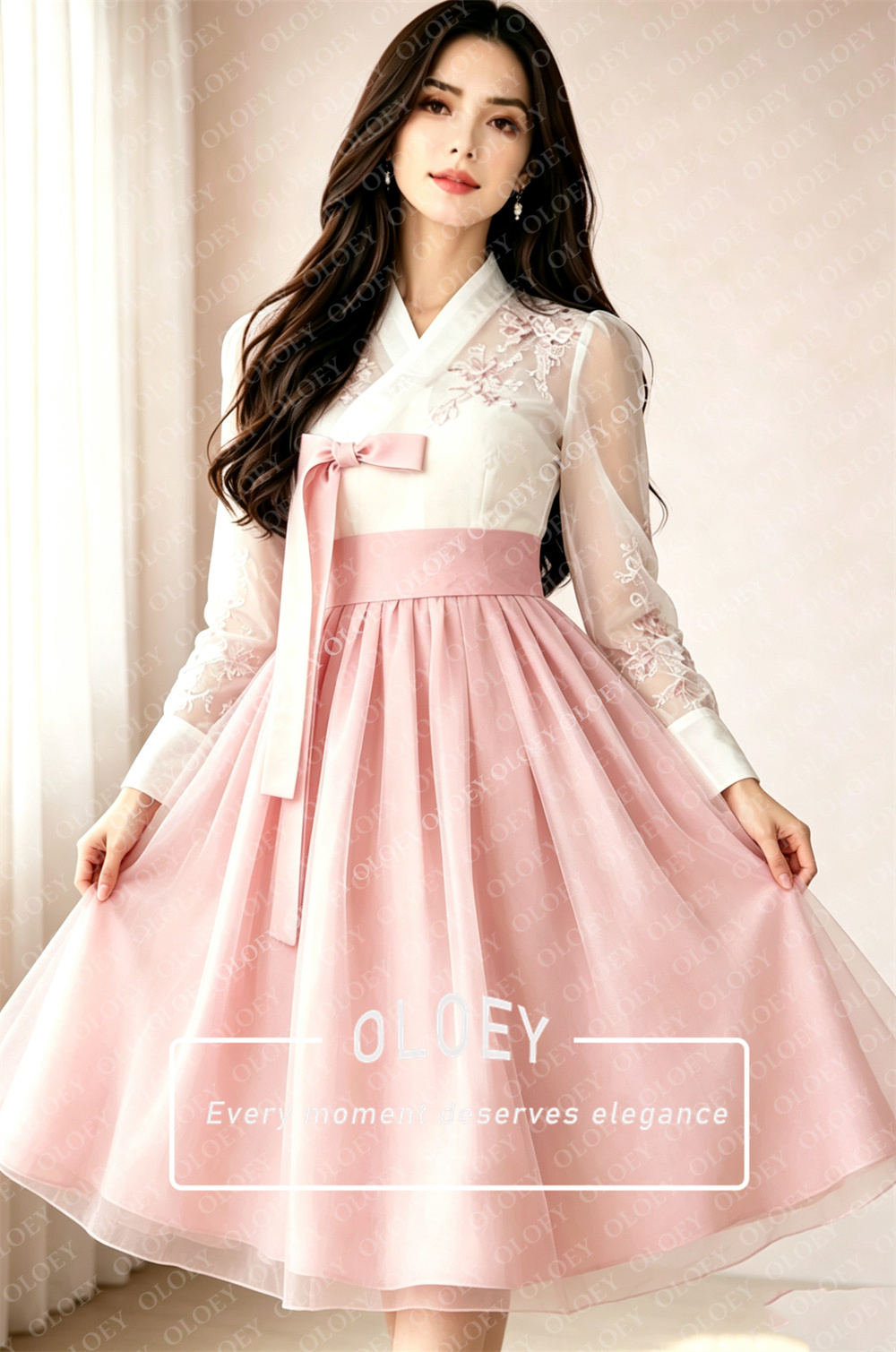 OLOEY Modern Pink Appliques Sh - Hanbok Modern Set ulasan dan harga