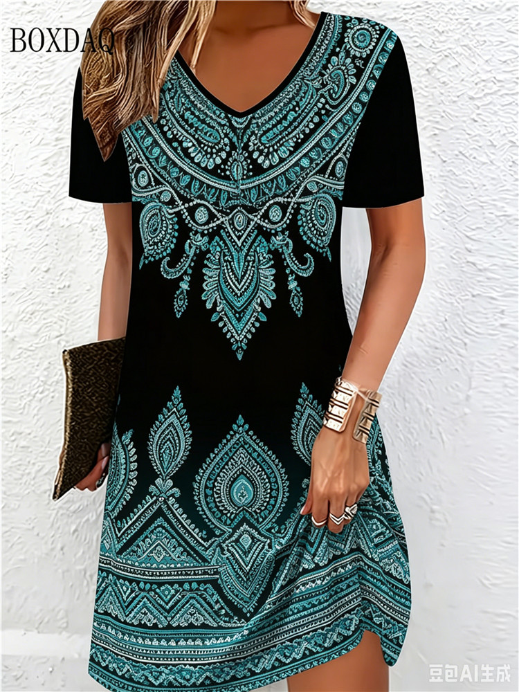 Vintage Ethnic 3D Printed Dres - New Ethnic Fashion ulasan dan harga