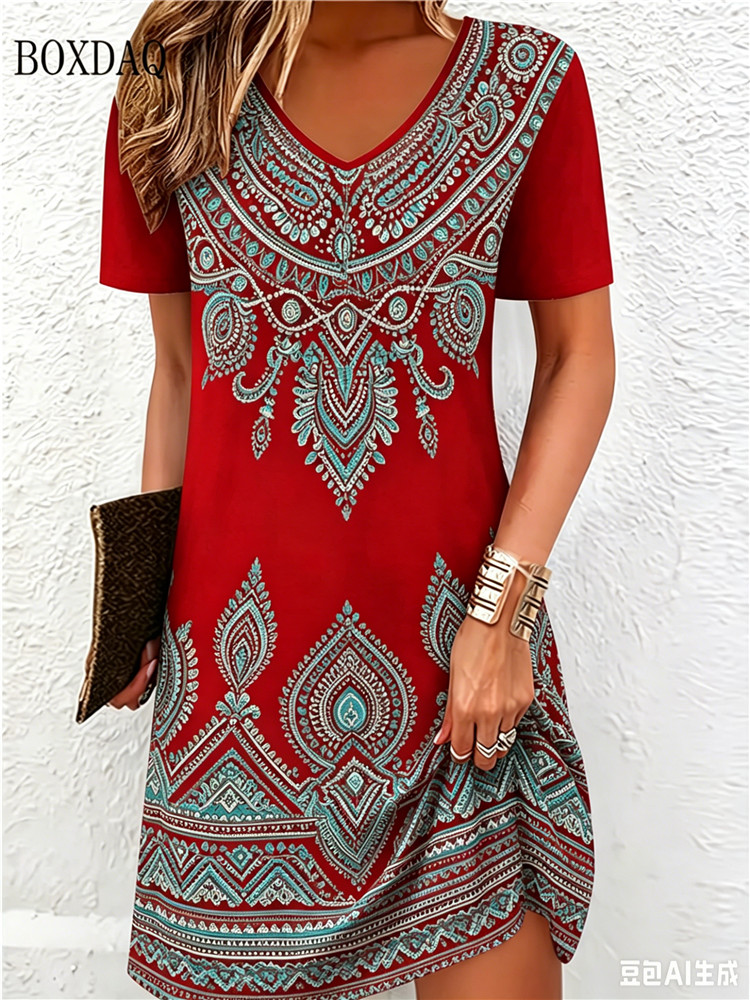 Vintage Ethnic 3D Printed Dres - New Ethnic Fashion ulasan dan harga